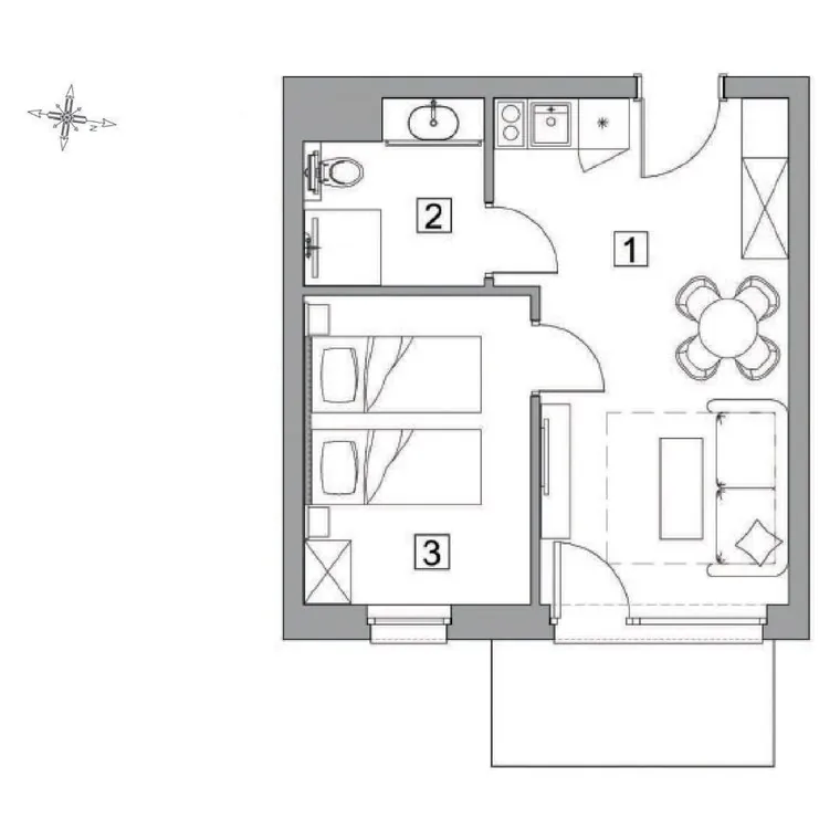 Rzut apartamentu JH.A26 - 33,04 m²